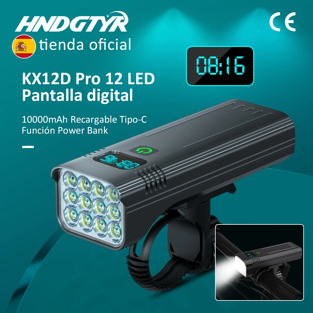 Luz de bicicleta de 6-12 LED, indicador Digital máximo de 5000LM, linterna recargable por USB para faro de bicicleta, batería 18650, lámpara de ciclo MTB