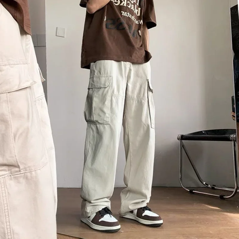 

Cargo Pants for Men Multi Pocket Trousers Man Summer Straight Multipockets Wide Large Size Vintage Harajuku Techwear Baggy Y2k