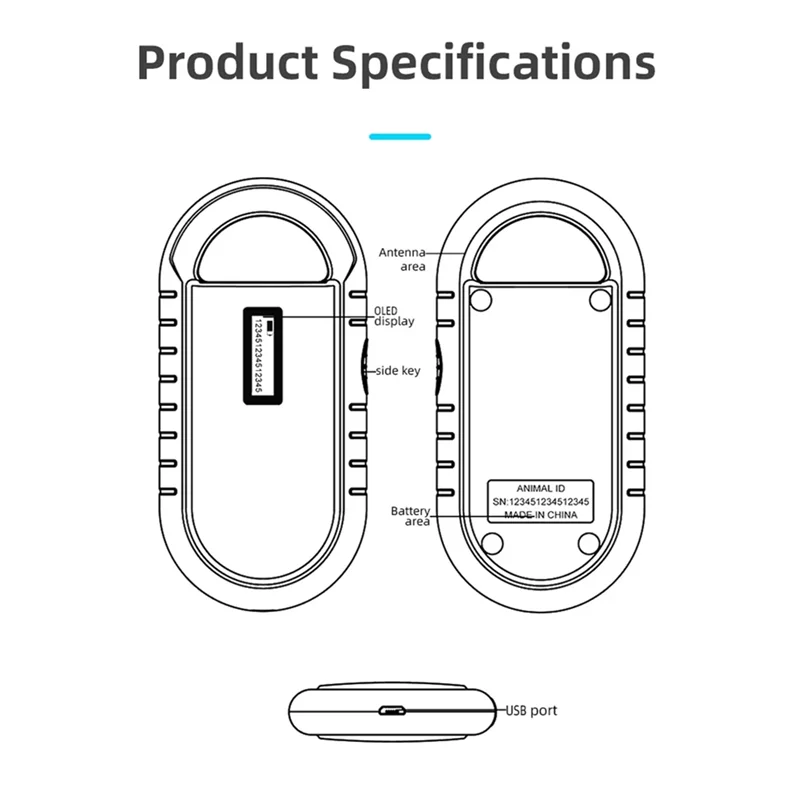 Scanner per microchip portatile USB RFID con display B03B-OLED per animali domestici