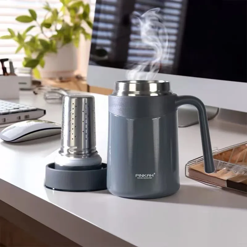 PINKAH New Coffee Mug 316 Stainless Steel Mirror Lid Long Filter Simple Men And Women Portable With Handle Office Tea Cup 330ml