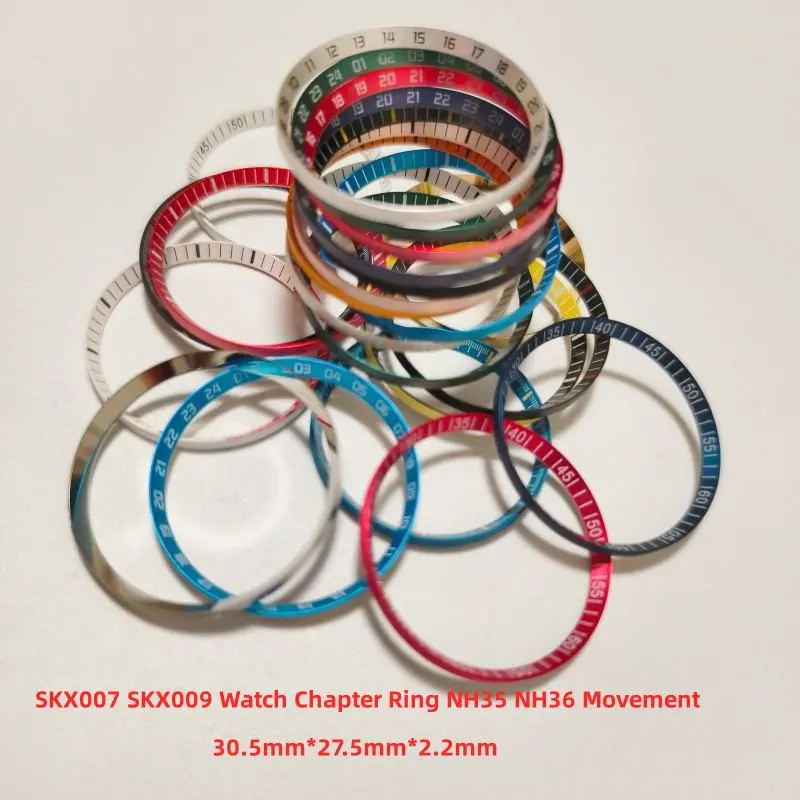 

30.5mm*27.5mm Watch Parts Copper Silver Red SKX007 Watch Chapter Ring 24 Hours Index 60 Min Scale Fit For SKX007 Case NH35 NH36