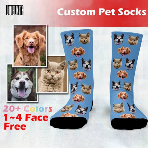 Calcetines personalizados para mascotas, calcetines felices con cara de animal mixta a la moda, calcetines de regalo personalizados de 46 cm para hombres y mujeres