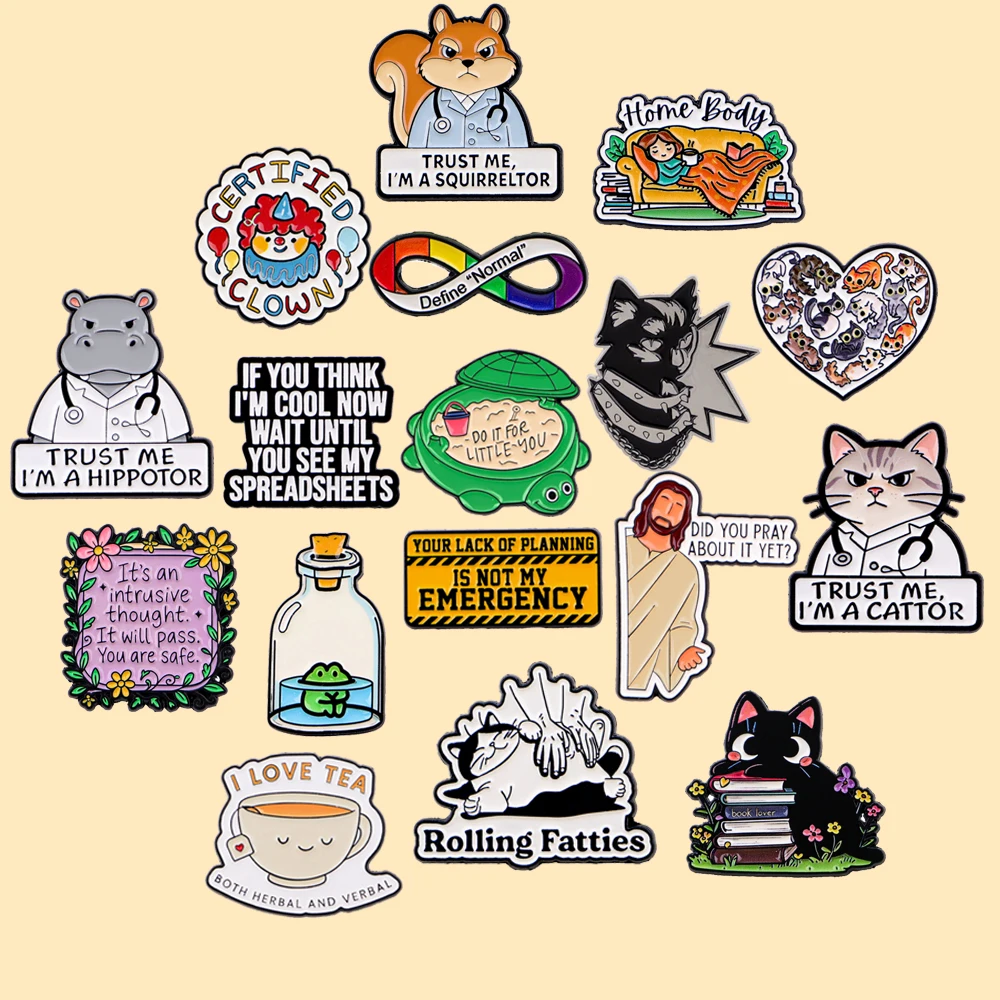 Kawaii Squirrel Cat Lapel Pins for Backpacks Metal Enamel Pin Brooches Badges Cartoon Fashion Jewelry Accessories Gifts