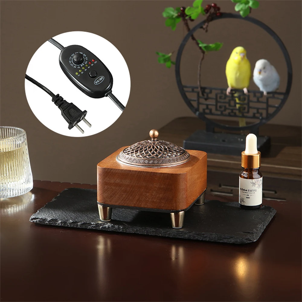 Ebony wood electronic incense burner, Bedroom essential oil diffuser for calming aiding sleep, Electric aromatherapy burner