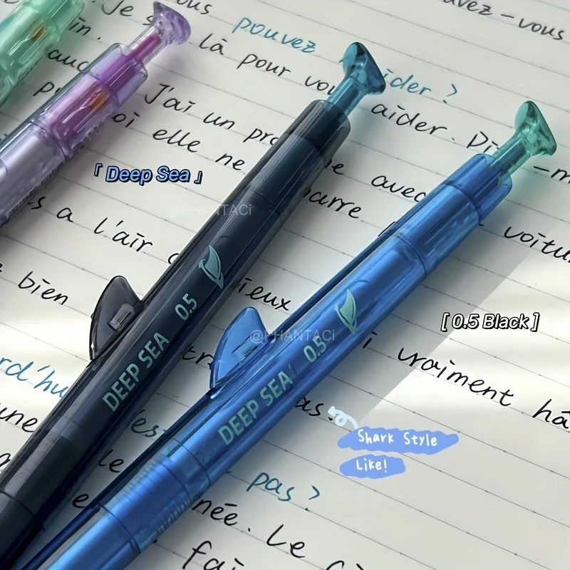 

Shark shaped neutral pen creative fish fin press double bead signature pen 0.5mm fast drying black pen mute