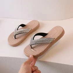 Children Slippers with Rhinestone for Girls 2024 Summer Fashion and Comfortable Holiday Style Flip Flop Cool Beach Shoes