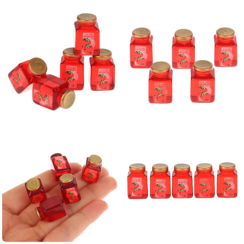 5Pcs 1/12 Dollhouse Miniature Strawberry Sauce Jam Jar Dollhouse Kitchen Food Toys Model Accessories DIY Life Scene Decor Toys