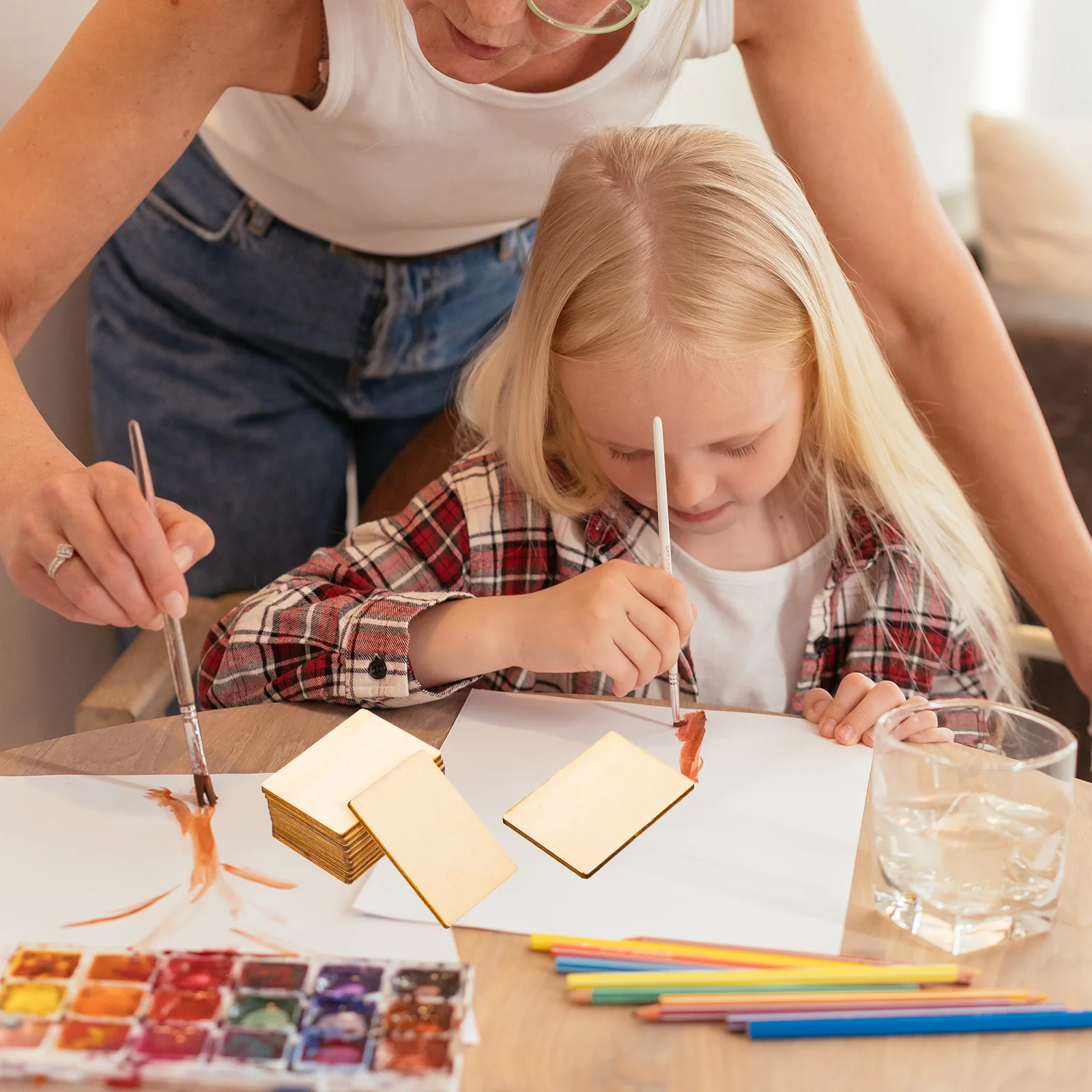 

100pcs Wooden Slices Square Unfinished Diy Craft Material Blank Wood Pieces For Kids Handmade Projects Cutouts Decor