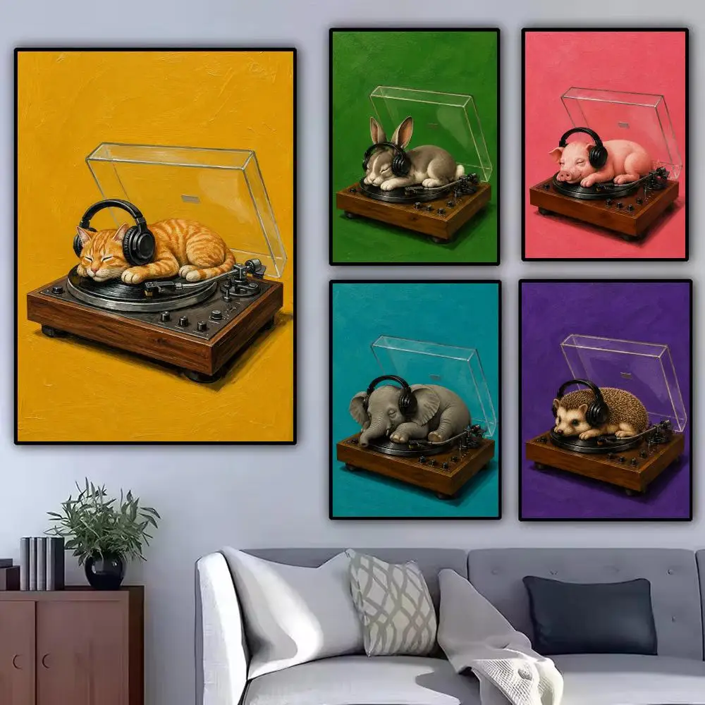Stylish Animal Voice Recorder Painting Calligraphy Modern Canvas Poster Wall Art Aesthetic Bedroom Decor for Cafe Home Gift