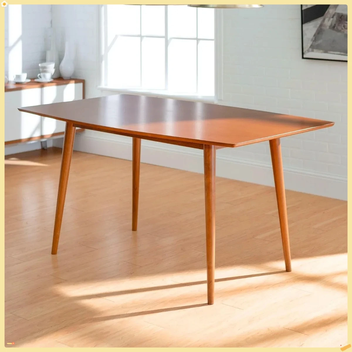 Complete 6-Piece Dining Room Set, Mid-Century Modern Wood Table & 6 Chairs, 60" Rectangle, Ready to Use