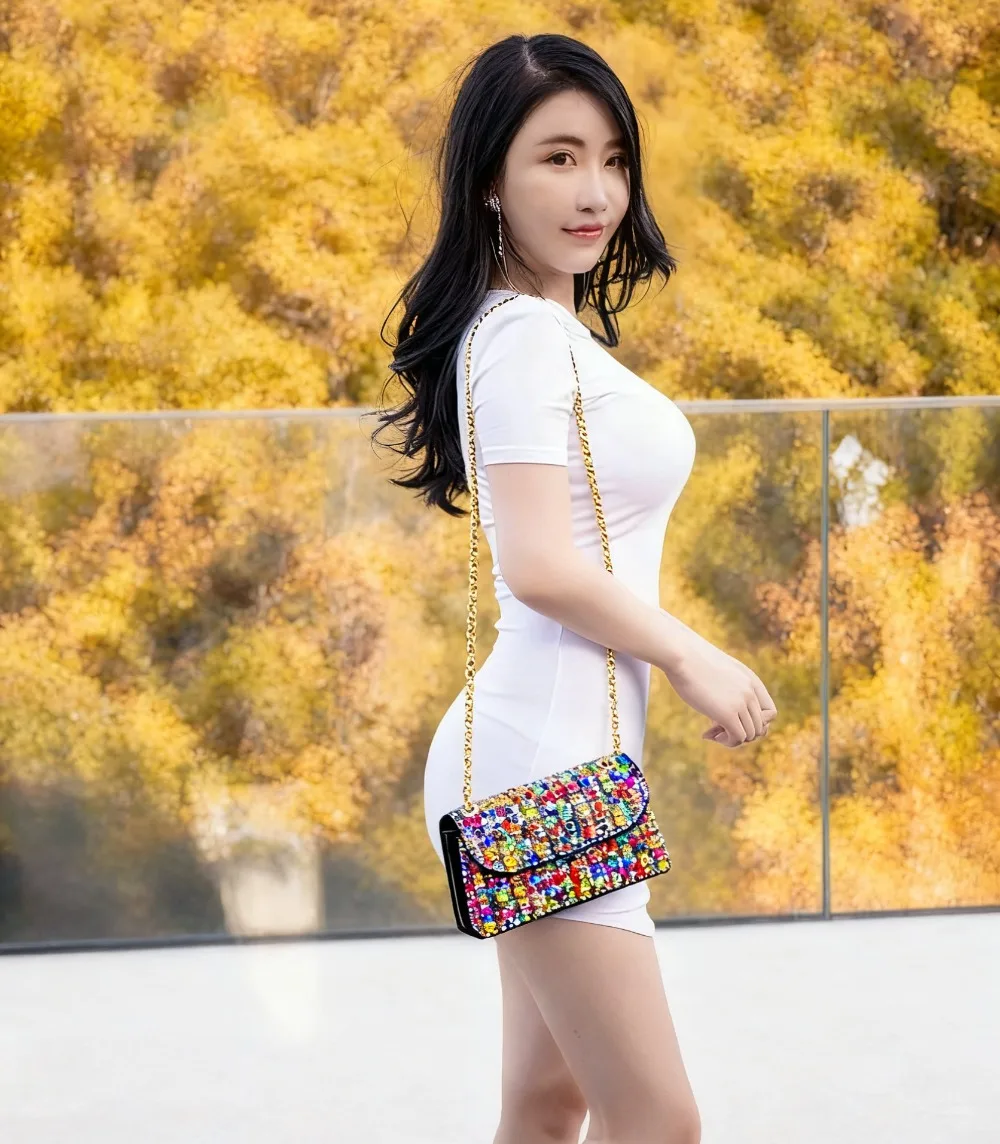 

​​New Full Diamond Evening Bag Luxury Shiny Inlaid Diamond Chain Small Square Underarm Shoulder Crossbody Party Bag​​