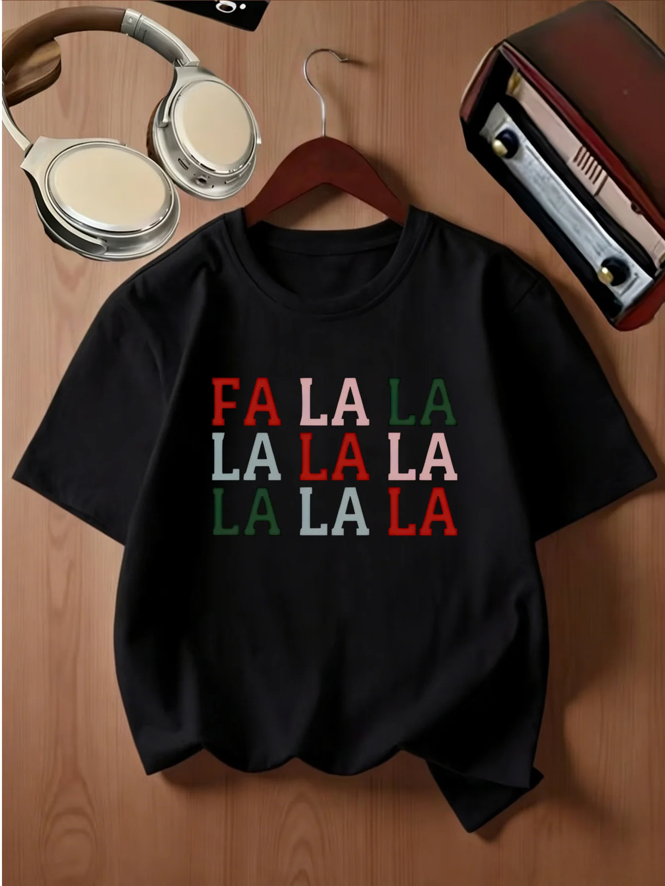 Fa La La Colorful Letter Christmas Holiday Text Graphic Kids T Shirt Boys Girls Family Matching Summer Crew Neck Casual Tee