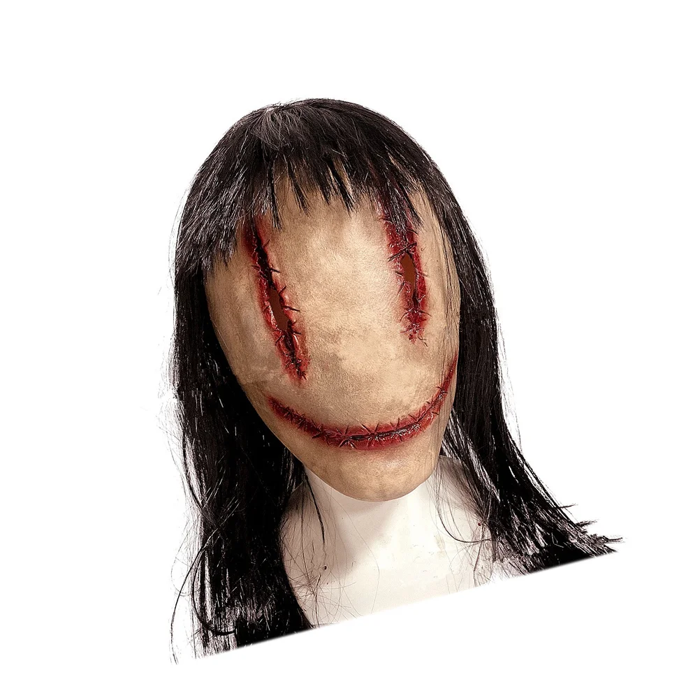 

Mask Halloween Costumes Decor Scary Cosplay Party Prank Toy Emulsion Horror with Long Hair Man Haunted House Prop