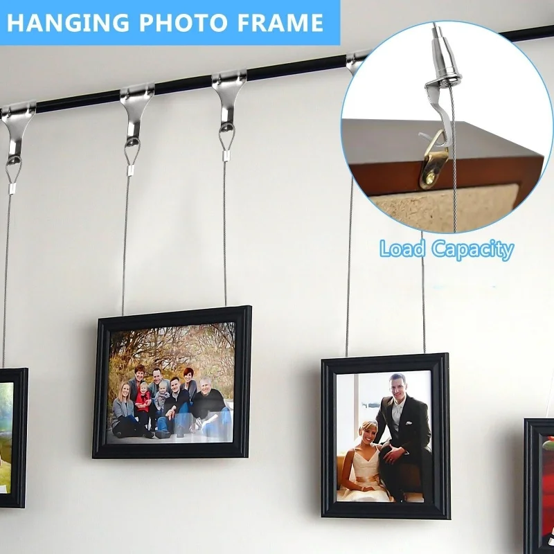 1Set Adjustable Automatic Wire Rope Spring Hook Clothesline Hanging Code Stainless Steel Cable Picture Decorate Hanger