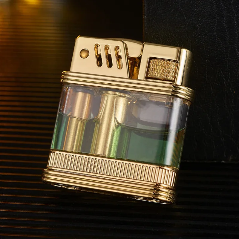 New Kerosene Lighter Retro Transparent Metal Gasoline Cigarette Lighter Grinding Wheel Windproof Steel Gasoline Lighter