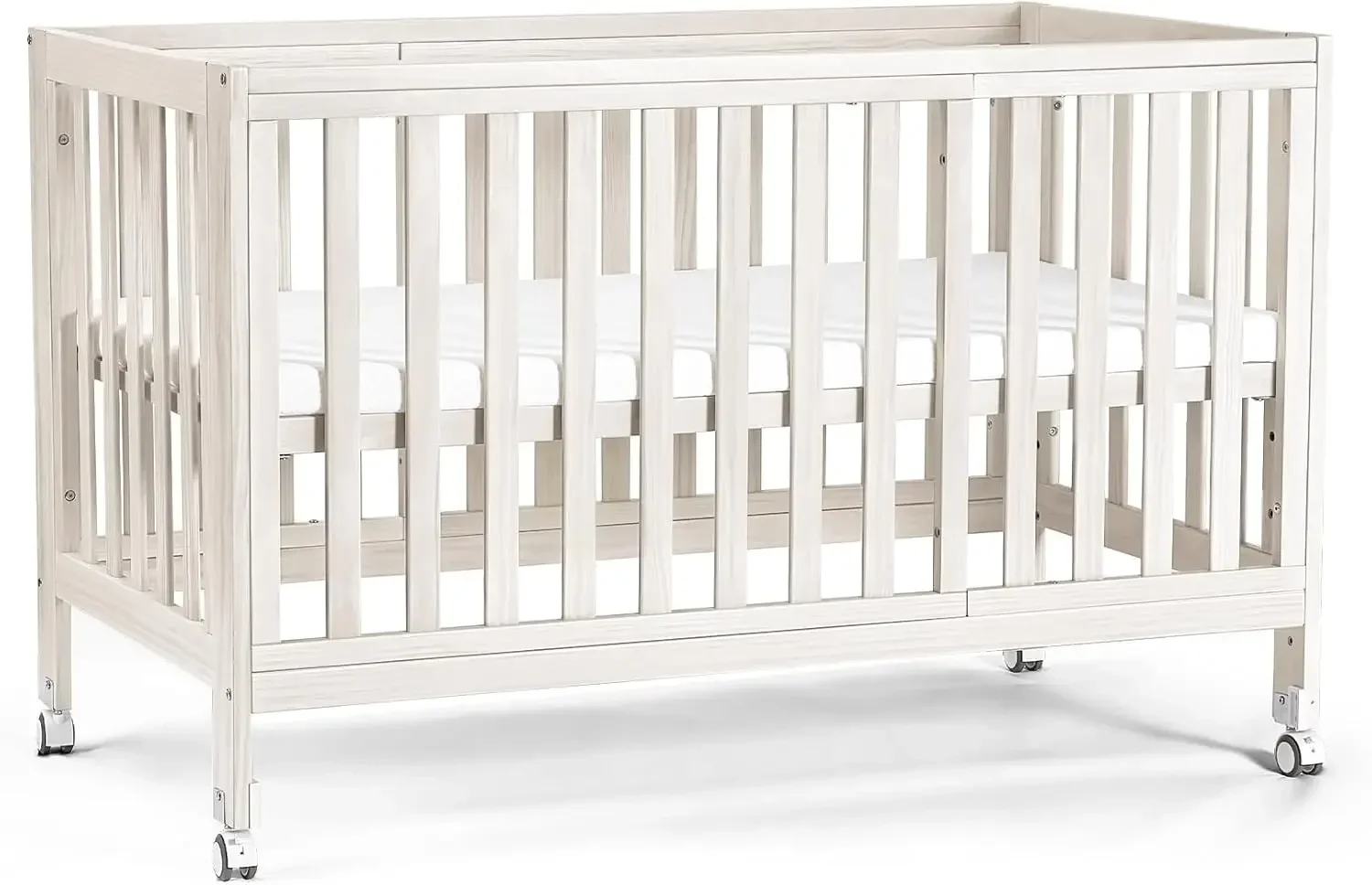 Babybedje, 6-in-1 converteerbare minibedje met wielen, nieuw-Zeeland grenenhouten bed, 4 verstelbare matrashoogtes