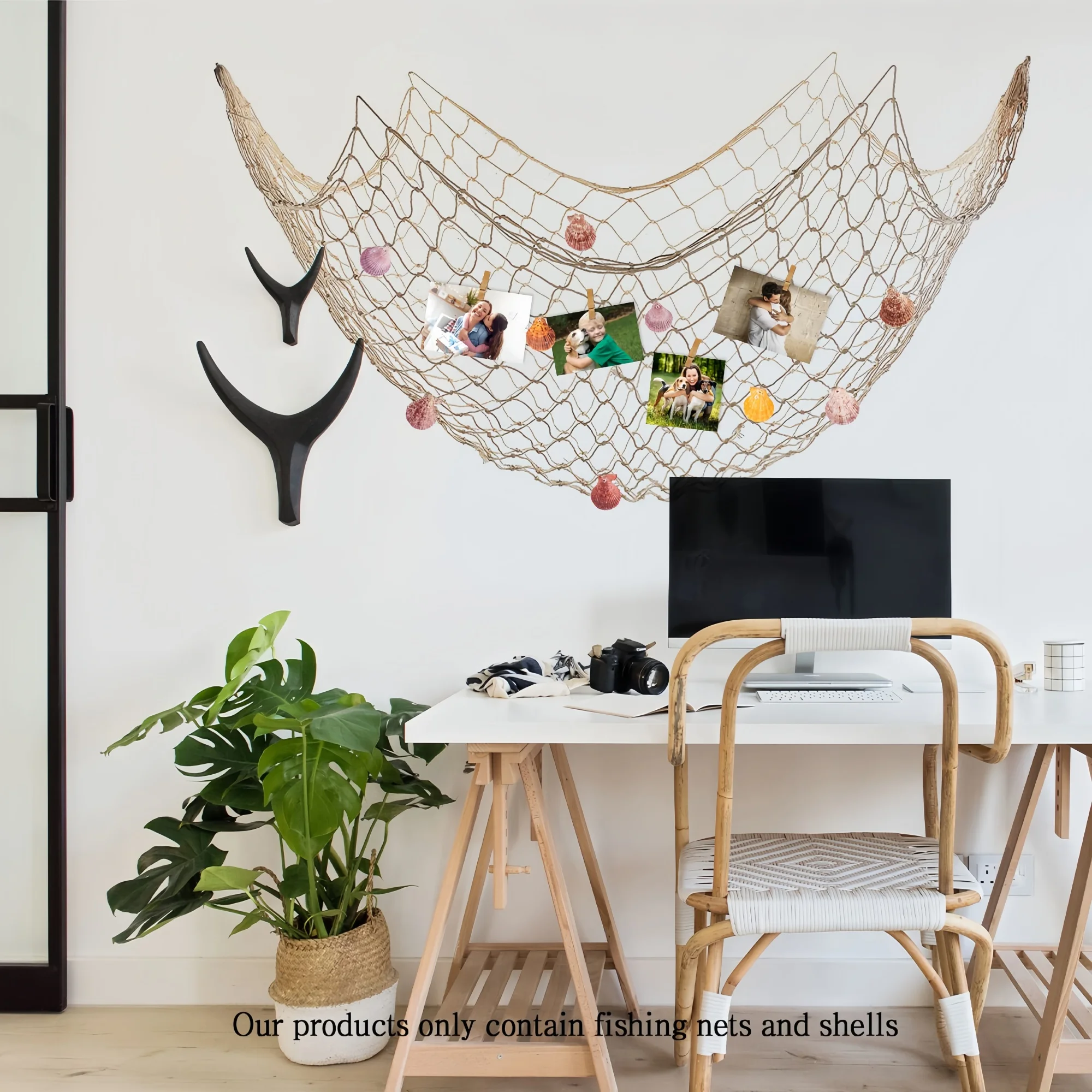 Fischnetz-Wanddekoration mit Muscheln - Dekoratives Fischernetz im nautischen mediterranen Stil aus Baumwolle zum Aufhängen von Fotos – Detail 7