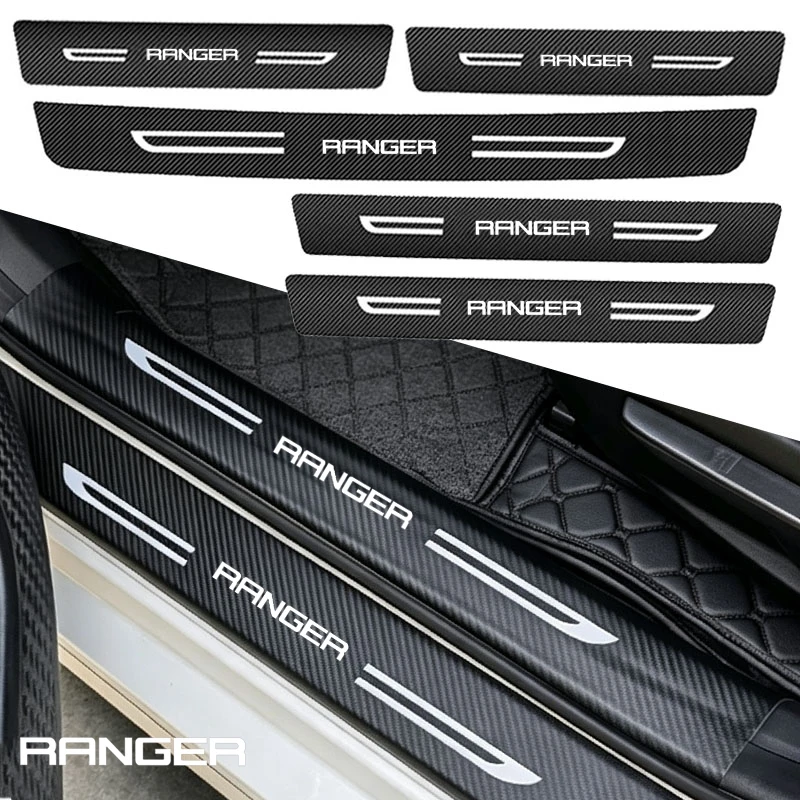 Car Door Sill Stickers for Ford Ranger Badge Pedal Protective Film Carbon Fiber Door Threshold Scuff Plate Decals Accessories