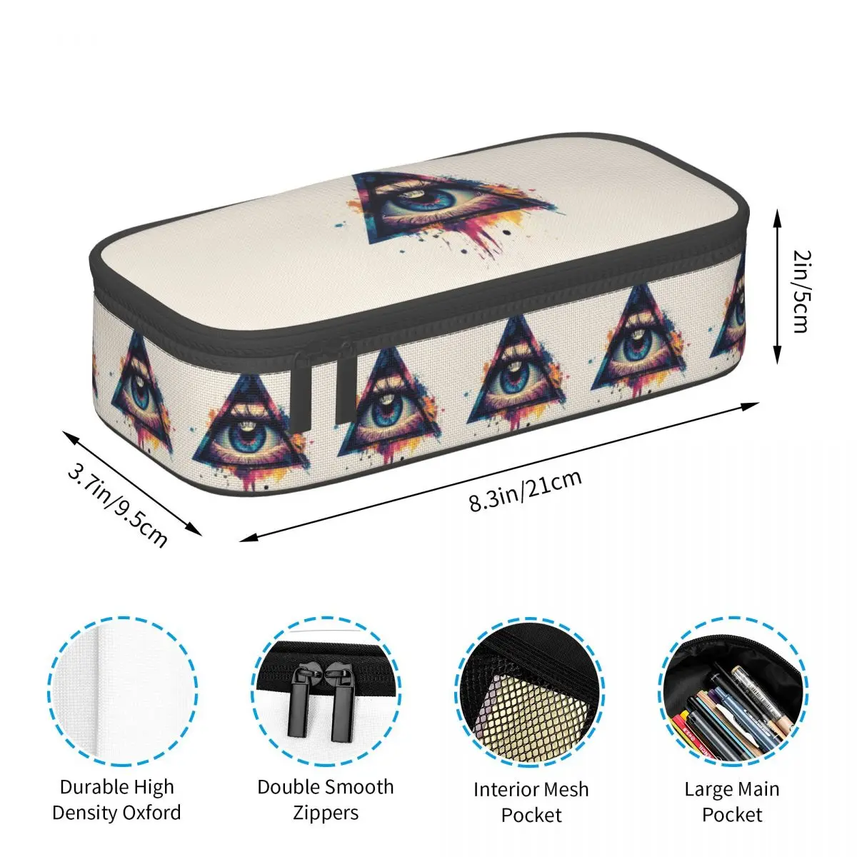 Triangular Eyes Graffiti Pencil Case Pen Holder Storage Stationery Supplies Large Capacity Pen Box Pencil Bag for Students
