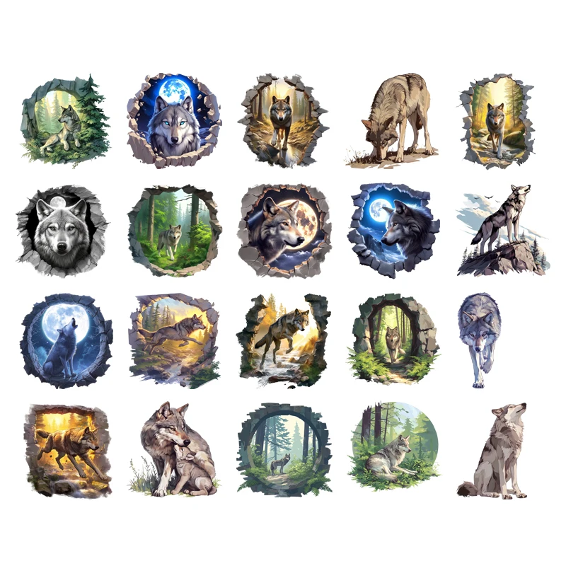 Animal Wolf forest Iron-On Transfers Patches For T-Shirts DIY Forest Wolf Animals moon Heat Transfer for Kids Clothes Stickers