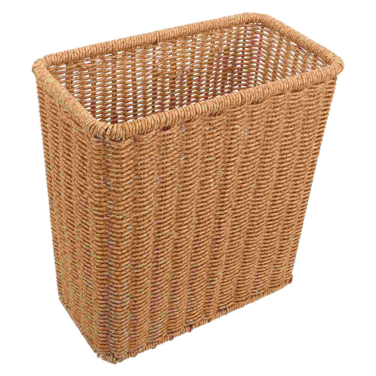 

Woven Trash Can Pastoral Style Basket Weaving Wastebaskets Automatic Storage Sundries Organizer Plastic Simulation