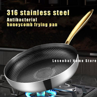 30cm Frying Pan Wok Non-stick 316 Stainless Steel Cooking Honeycomb Steak Gas Stove Induction General Saucepan Kitchen Cookware