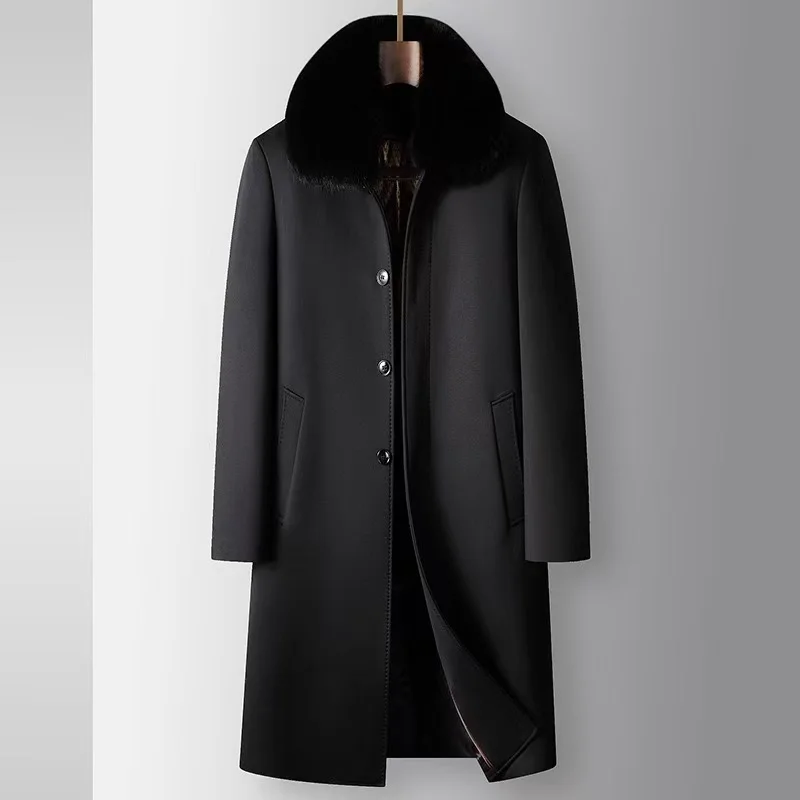 2025 Winter New Men's Pie Overcome Over Knee Coat Long mink fur collar detachable mink fur inner lining Business Parker coat