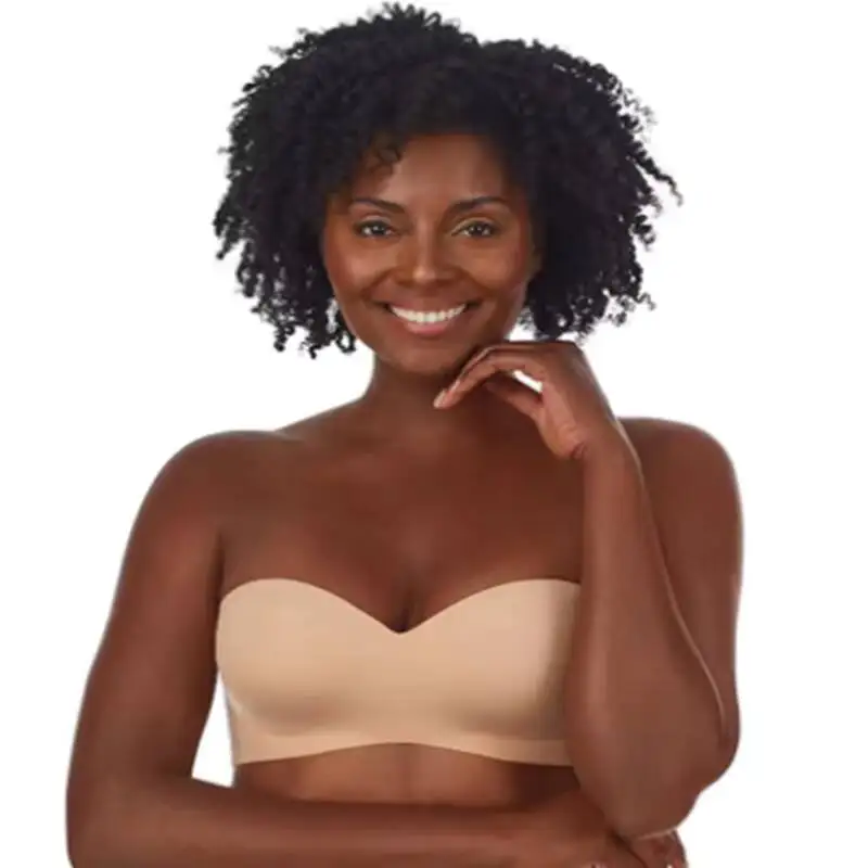 Women's Strapless Beaded Bra Front Closure Seamless Nude Silicone Backless Invisible Push-Up Sponge Big Cup Strong Adhesive