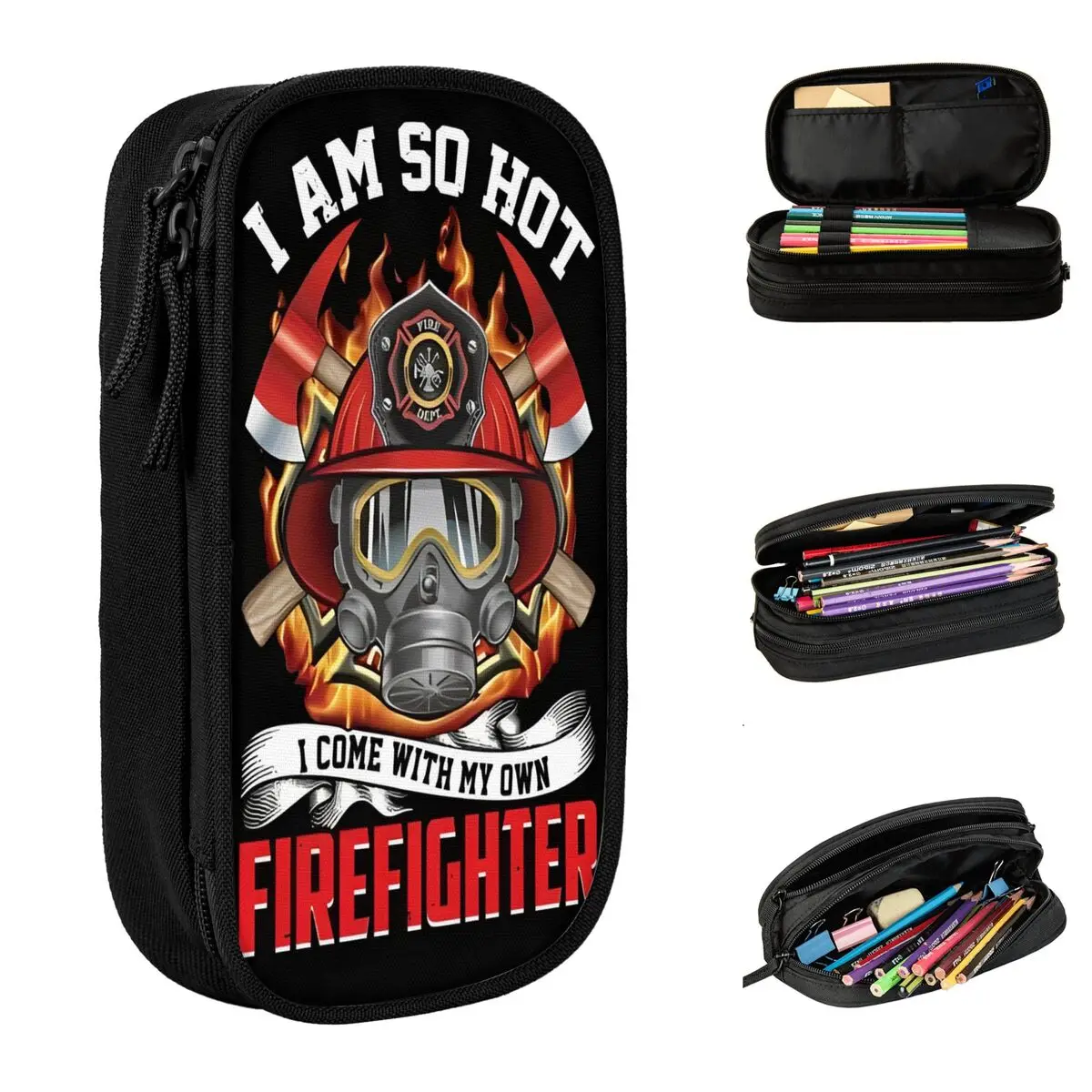 Firefighter I Am So Hot Pencil Case Lovely Fire Rescue Pen Holder Bag for Student Big Capacity Office Gifts Pencil Box