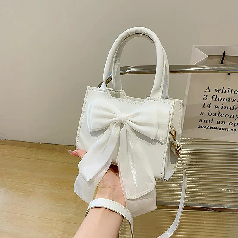 Fashion Leather Bow Small Handbag For Women Girls Simple Shoulder Crossbody Bags Casual Shoulder Bag Valentine Day GiftsPU