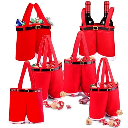 

Homecube Red Christmas Candy Bag Wine Holders Santa Pants Gift and Treat Bags with Handle Portable Candy Gift Baskets Gift Wrap
