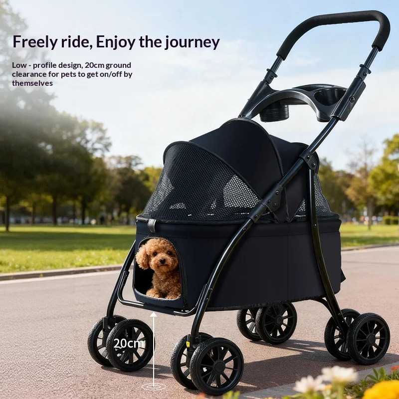 Heavy Duty Anti-Shock Pet Trolley Cart, UV Block Removable Sun Canopy, One-Click Quick Fold Frame, Smooth Silent Rolling Wheels Pet Carrier For Teddy Bichon Kittens pet trolley dog cart