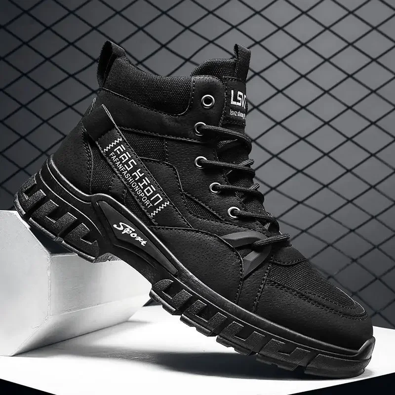 New Arrival Autumn Solid Color Mid Calf High Top Work Boots Trendy Versatile Stylish Men's Outdoor Sports Locomotive Shoes