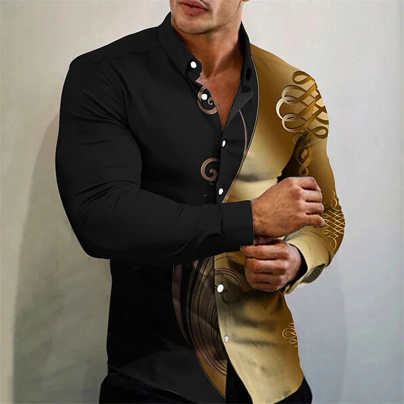 Casual Gradiënt Kleur Shirt Zomer Heren Lange Mouwen Shirt 3d Bedrukt Revers Shirt Heren En Dames Mode Shirt Lange Mouw