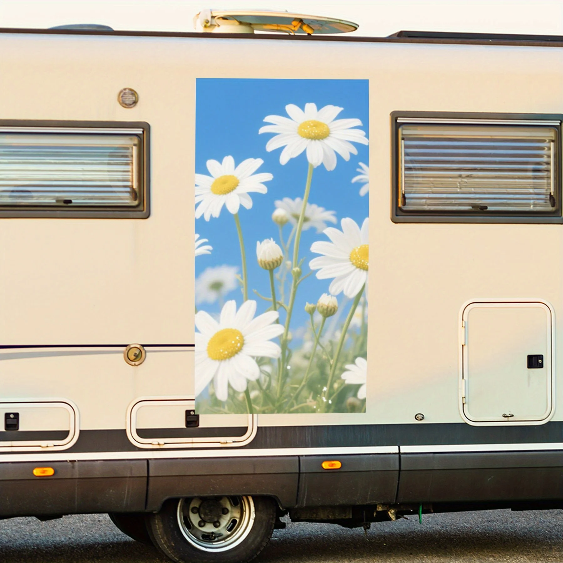 Daisy Field Motorhome Car Door Sticker PVC Self Waterproof Stick, Striking Auto Exterior Accessories Decor Protect Gift for Car