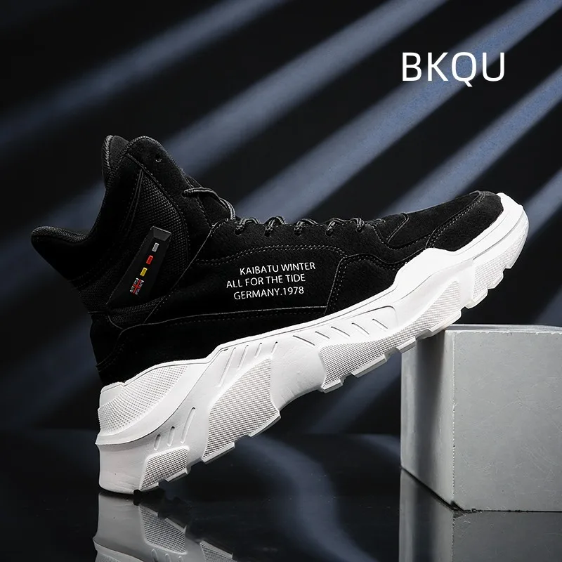 รองเท้าบูทผู้ชายกันลื่นขนาดใหญ่แพลตฟอร์มน้ำหนักเบาลำลองกลางแจ้ง, รองเท้าบูทหัวกลมสบายทนทานต่อการฉีกขาดเหมาะสำหรับฤดูใบไม้ผลิฤดูใบไม้ร่วง