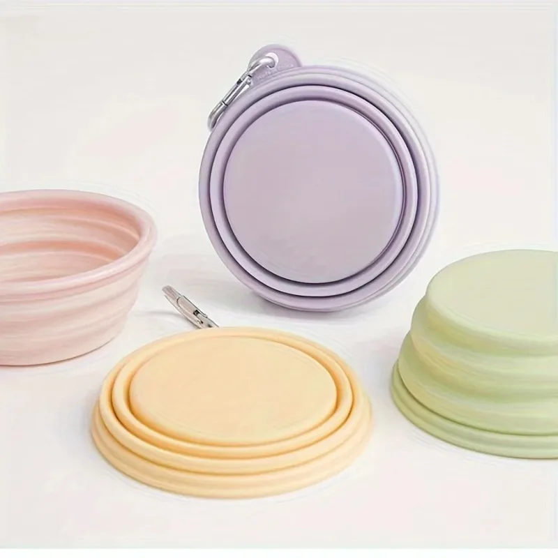 

Pet folding silicone bowl, portable food and water container for outdoor travel, feeding tray, macaron colored pet supplies