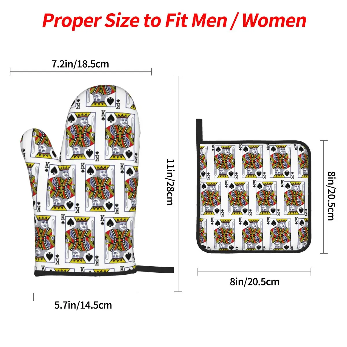 King Of Spades Playing Card Oven Mitts and Pot Holder Sets of 4 for Baking Kitchen Cooking BBQ Resistant Non-Slip Gloves
