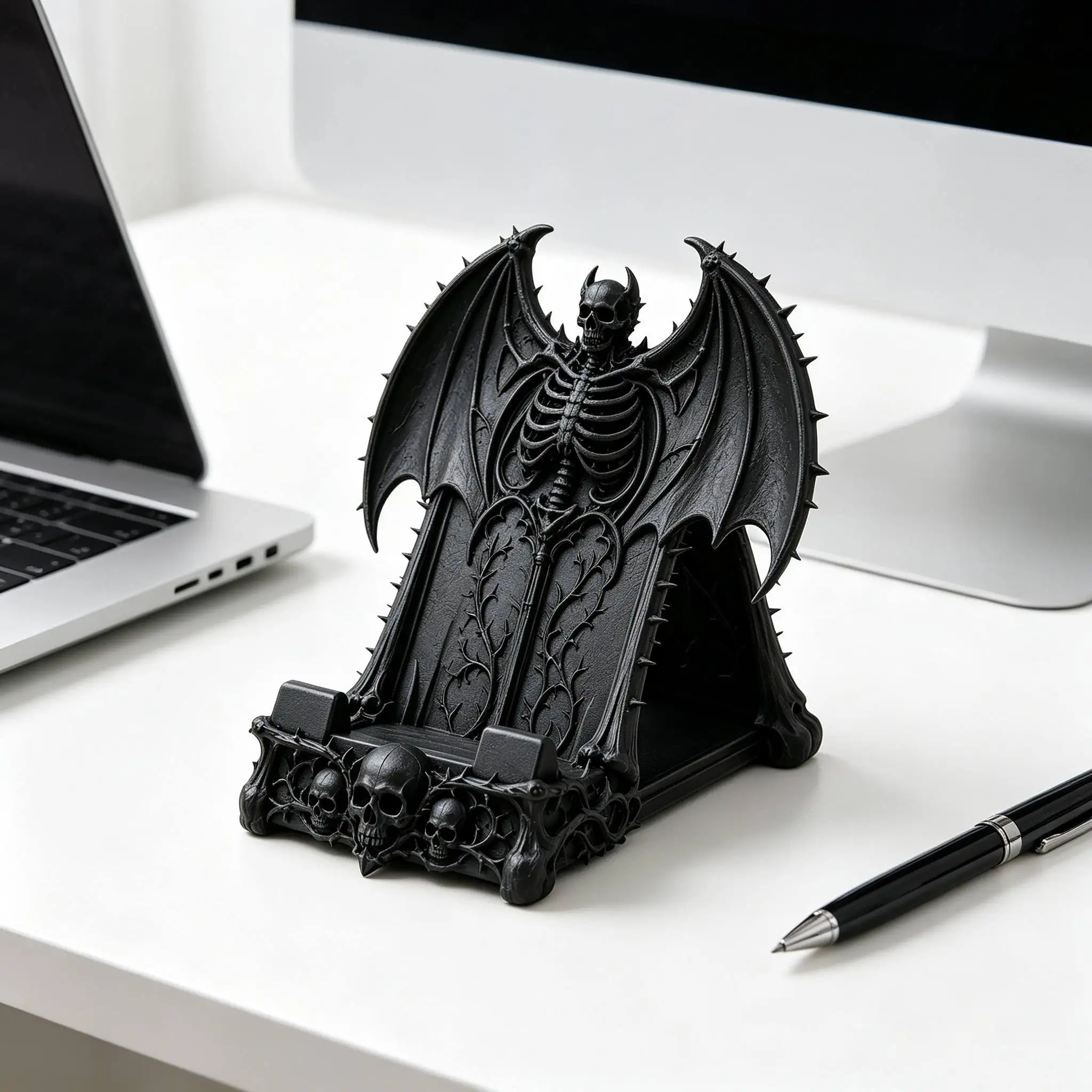 Creative 3D Printed Skull Phone Stand Dark Fantasy Stable Cell Phone Holder Spooky Plastic Devil Bat Phone Storage Rack Party