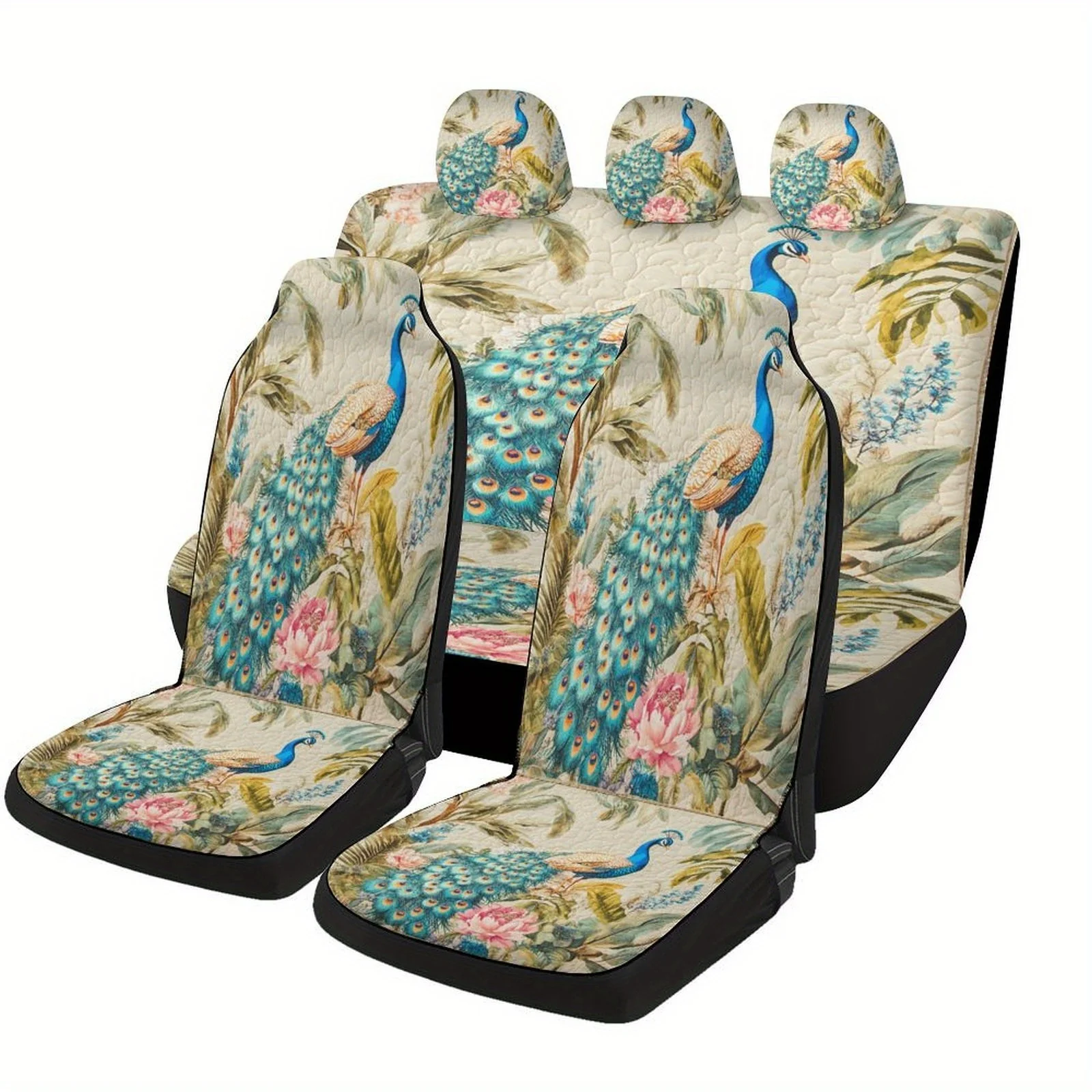

Peacock In Bloom Designed Car Seat Covers Set For Most Cars, Trendy Novelty Decorative Car Seat Protector Covers Full Set, Unive