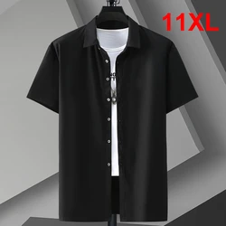 Solid Color Shirts Men Summer Short Sleeve Shirts Plus Size 10XL 11XL Fashion Casual White Black Shirts Male