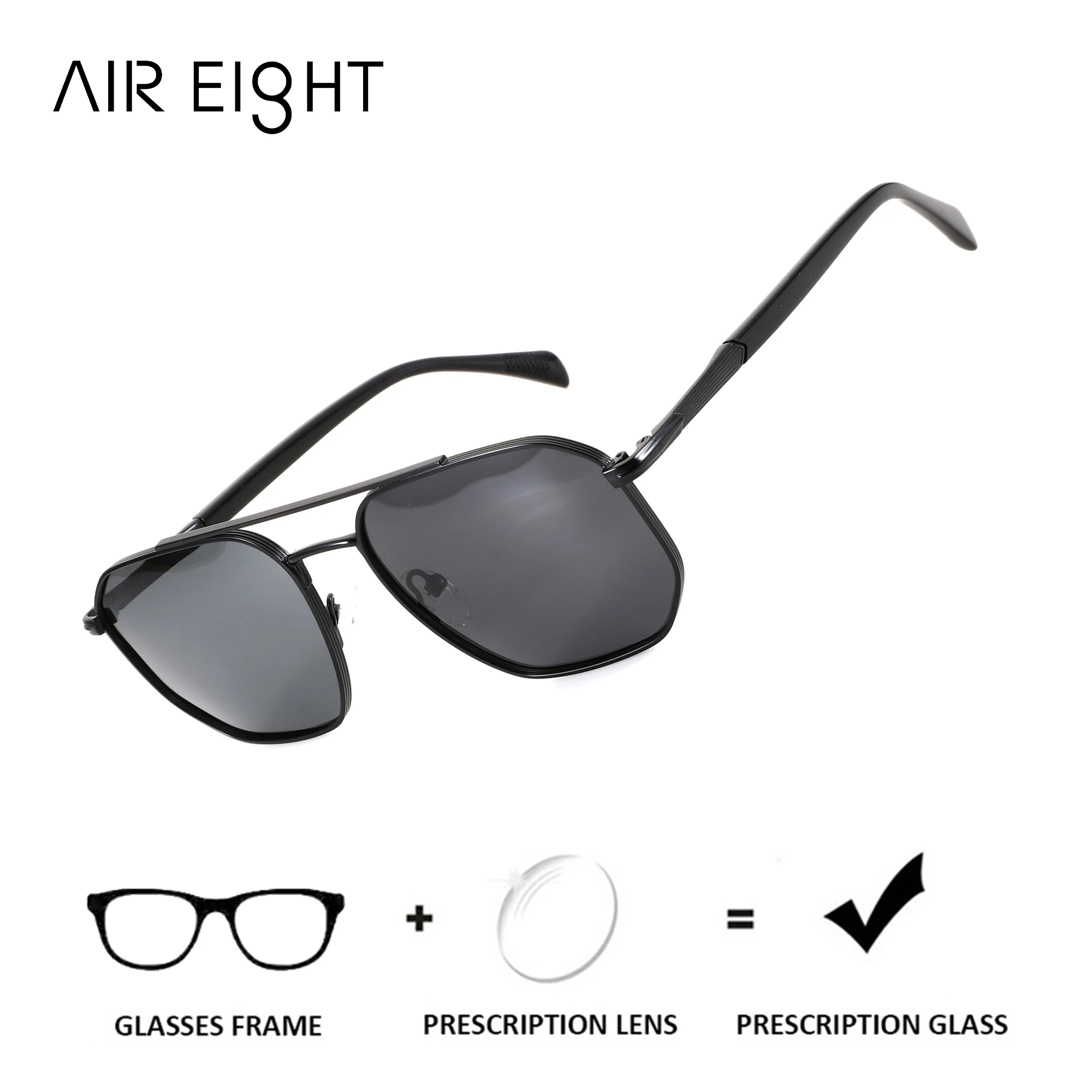 AIR EIGHT M Size Aviator Metal For Men Prescription Sun Glasses Polarized UV400 Progressive Lenses Commute Glasses