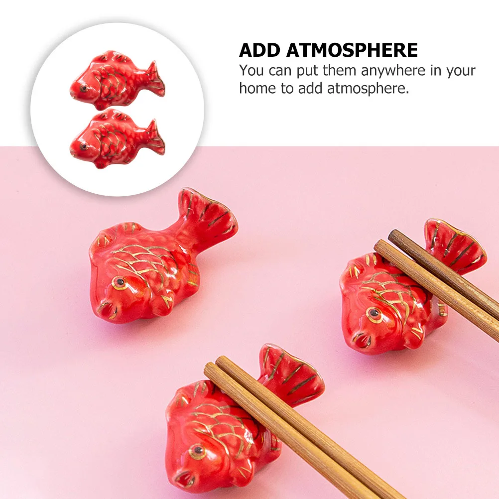 

2 Pcs Edge Chopstick Holder Realistic Small Fish Ceramic Kitchen Supply Chopsticks Holder Red Decor Durability