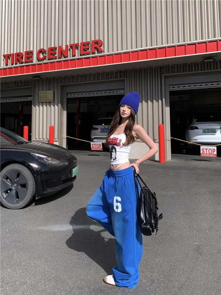 

Американский Sle Hot Girl High Street, лето 202, повседневные брюки с принтом, женский комплект из двух предметов, свободный крой с эластичной резинкой на талии