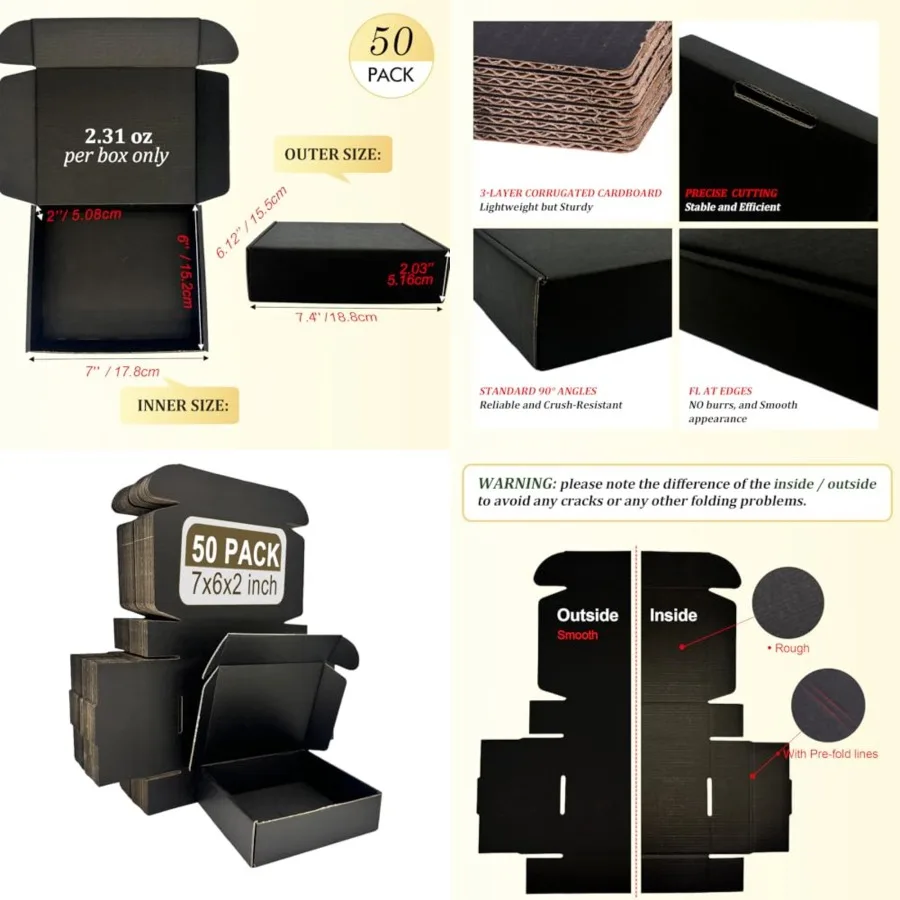 

Small Shipping Boxes 7x6x2, Set of 50, Black Corrugated Cardboard Box Mailer YD762-50BK