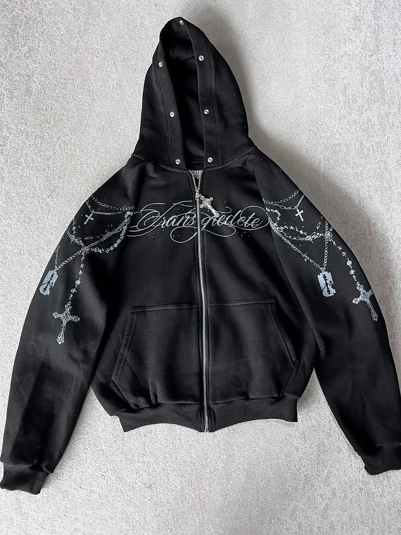 Novo moletom com capuz personalizado, estampado, com zíper, capuz de pele destacável e mangas compridas.