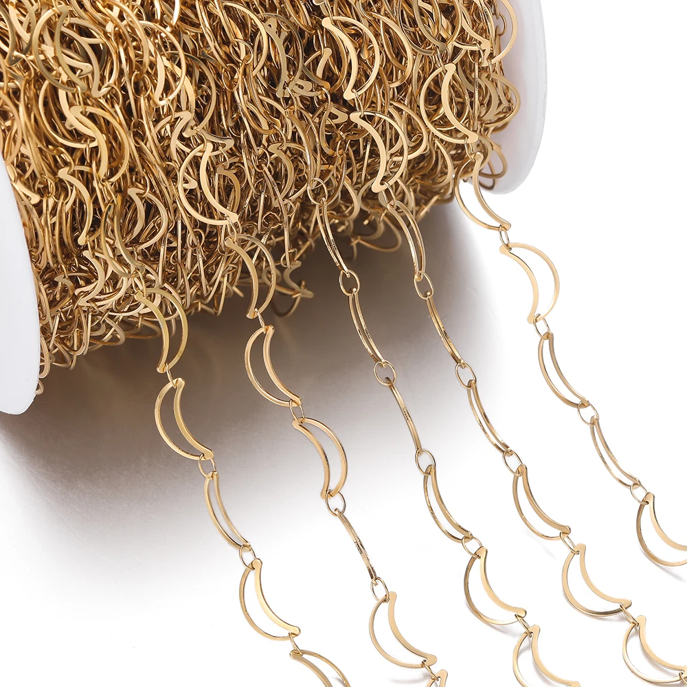 

1m Stainless Steel Hollow Moon Link Handmade Golden/Steel Chains for DIY Necklace Bracelet Anklet Jewelry Making Chain