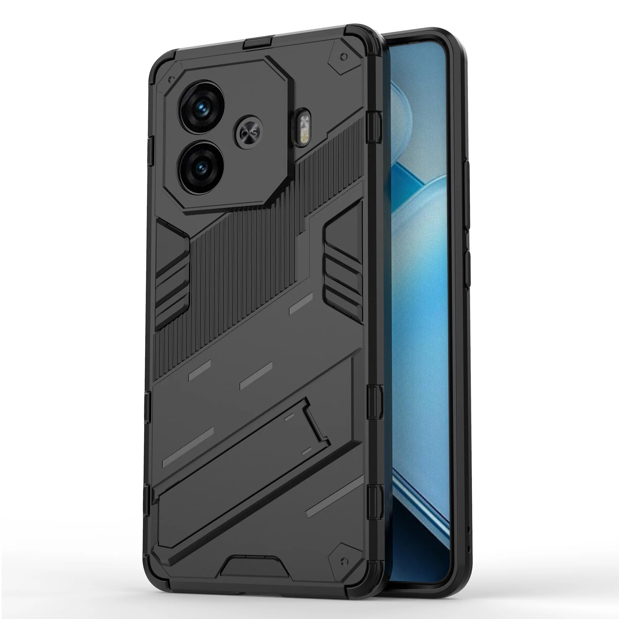 

For vivo iQOO Z9 Turbo 5G Case PC+TPU Shockproof Anti Scratch Phone Cover with Kickstand - Black