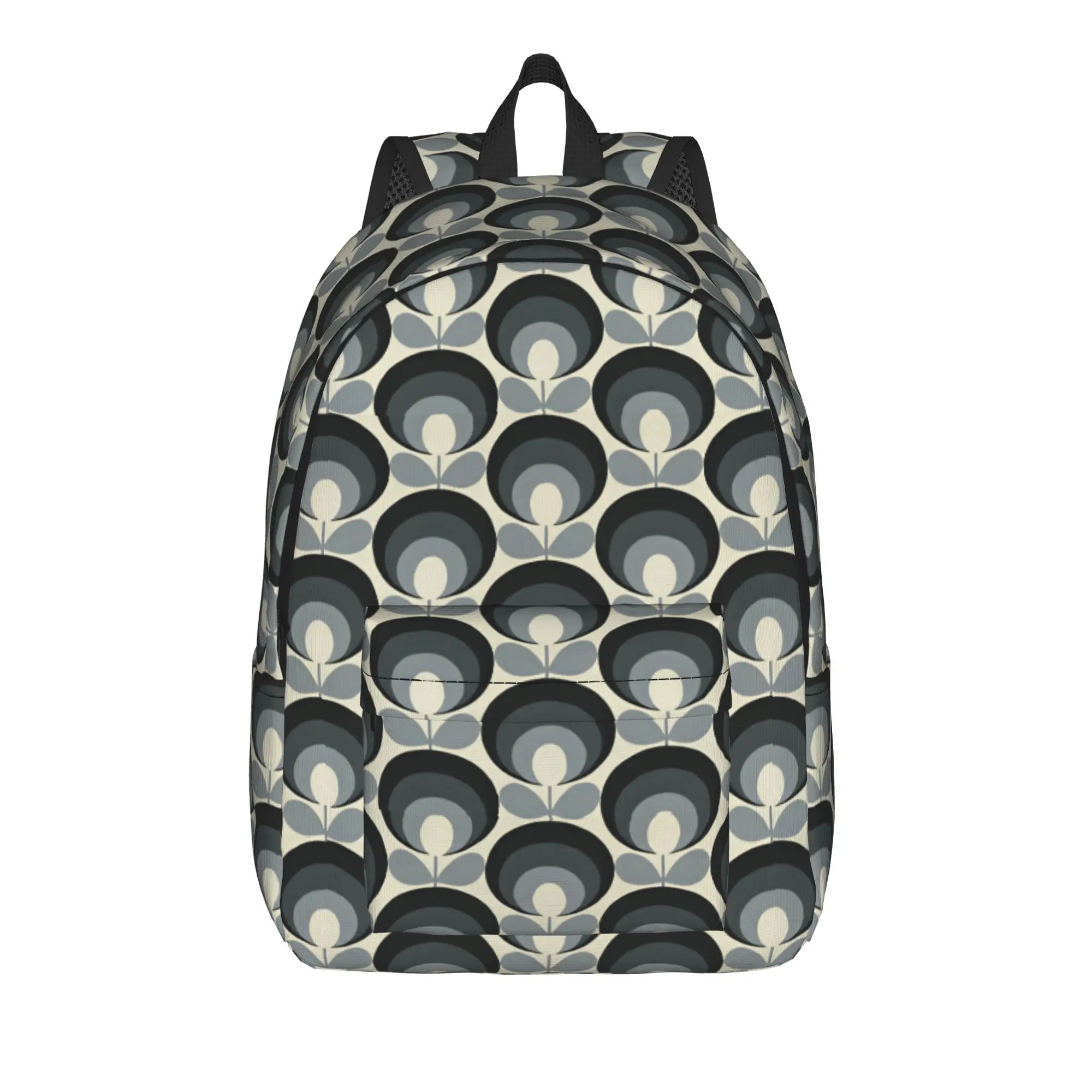Grayscale Layered Circle Tulip Geometric Seamless Pattern Backpack Women Men  Print Backpacks Polyester Streetwear School Bags