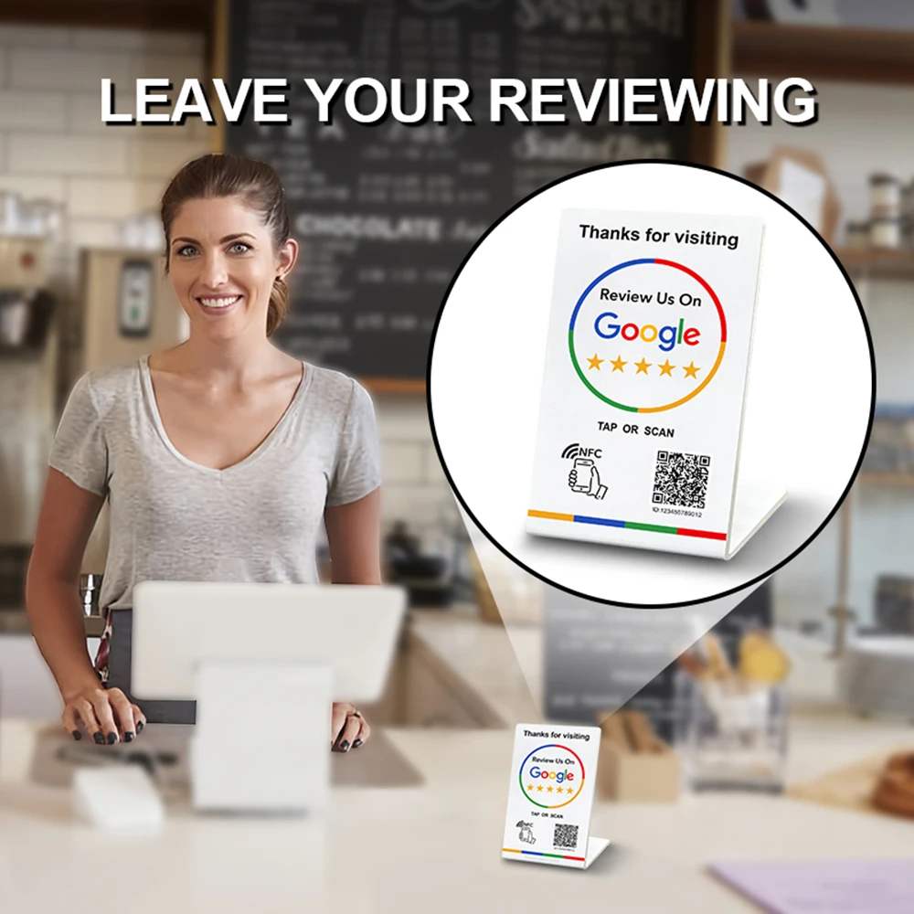nfc google qr code stand 13.56Mhz Programmable review google nfc and qr Card NFC station table Compatible google review card - Image 5
